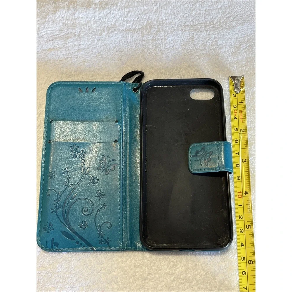 NEW - iPhone 8 Wallet Case Cover Credit Card Holder PU Leather Turquoise/Teal